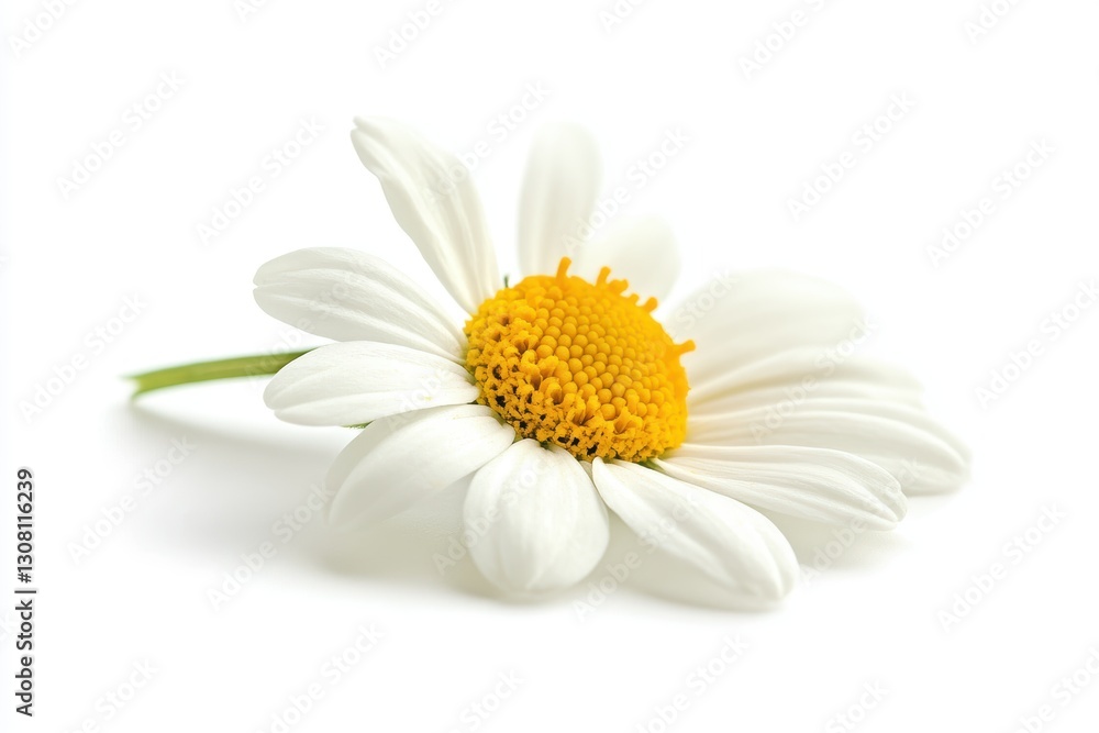 Fototapeta premium A close-up of a daisy with vibrant white petals and a yellow center, symbolizing freshness and beauty of nature. Perfect for nature-themed projects and designs.