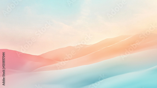 Watercolor pastel landscape with soft mountain shapes and warm gradient hues. Tranquil artistic background