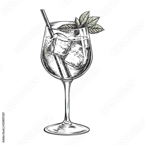 A summer short cocktail engraved isolated drink vector illustration beverage glass black vector