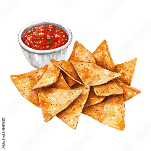 Cheese nachos tortilla ketchup appetizer vector