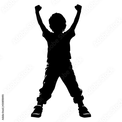 Boy cheering happy silhouette illustration child vector