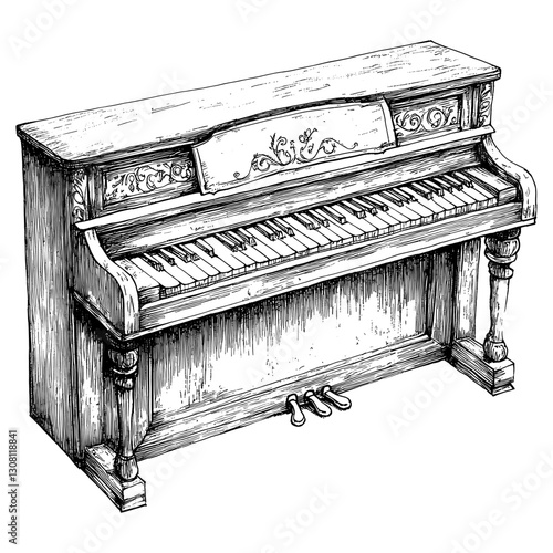 Piano black white illustration vector