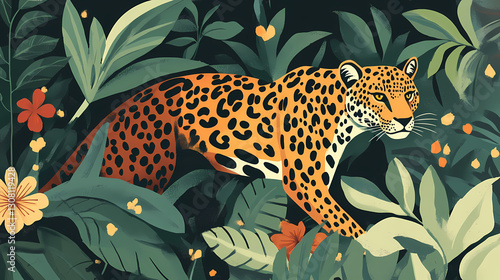 Stealthy jaguar in jungle, elusive predator. Elusive - Spirit. Illustration