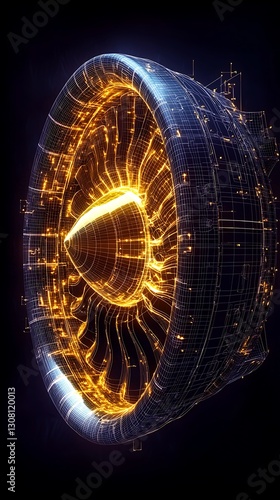Glowing Jet Engine Blueprint Design