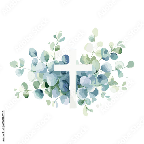 Watercolor illustration white cross leaves leaf watercolor vector
