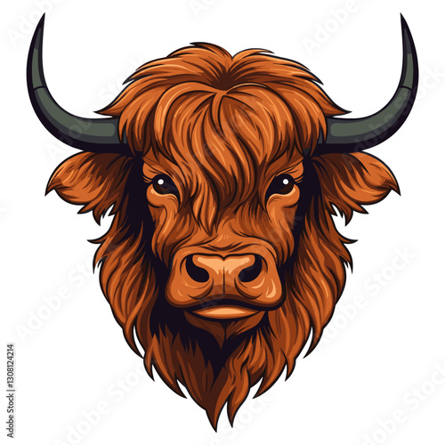 Highland cattle head retro logo illustration animal vector vector