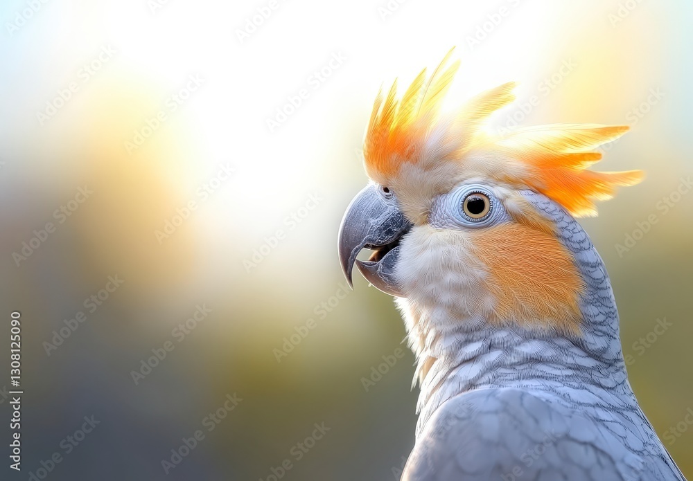 Fototapeta premium Close-Up Portrait of a Colorful Cockatoo with Bright Orange Crests Against a Soft Blurred Background