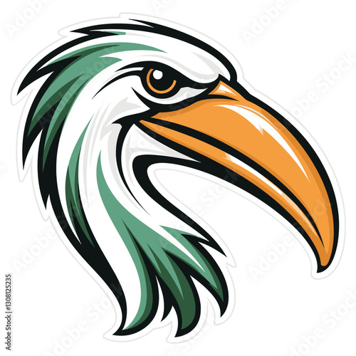 Stork head retro logo illustration animal beak vector