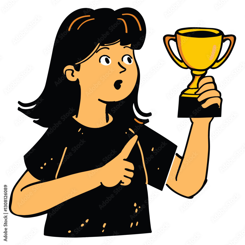 Fototapeta premium Women holding golden trophy illustration photography achievement vector