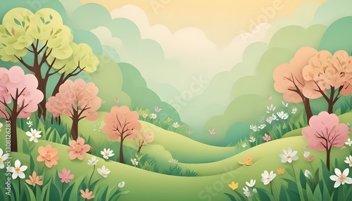 A spring themed background designed in a paper-style aesthetic, perfect for adding a fresh and artistic touch to your projects