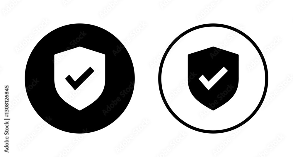 Shield check mark icon logo design. Protection approve sign. Insurance icon Shield check mark icon logo design. Protection approve sign. Insurance icon