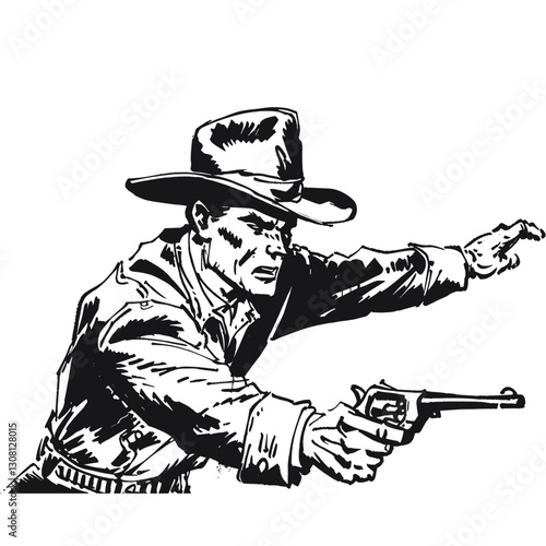 Cowboy shootout illustration vintage drawing vector