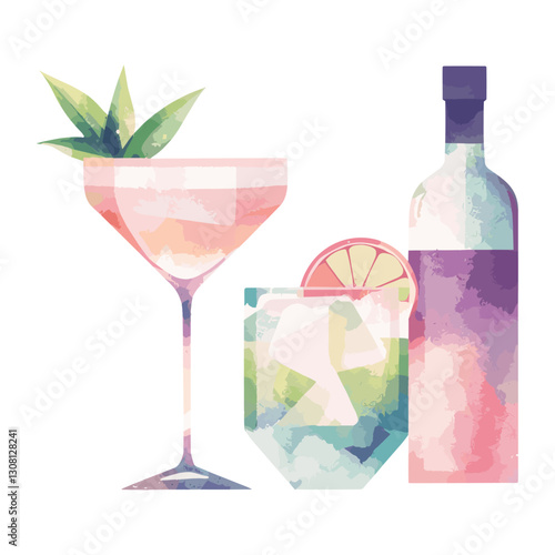 Flat illustration cocktail Brandy beverages drinks glass vector