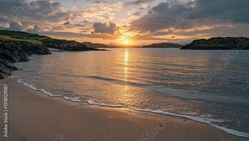 Wallpaper Mural Golden sunset over tranquil beach cove. Torontodigital.ca