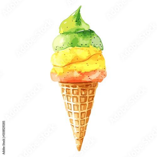 Tropical Fruit Ice-cream illustration watercolor dessert vector