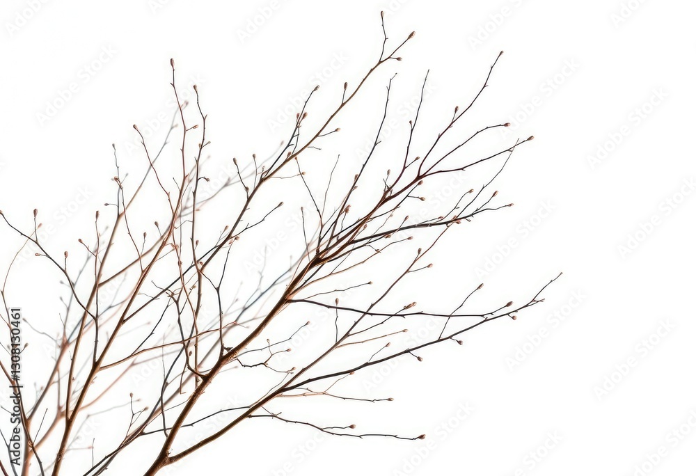 Fototapeta premium Delicate, bare branches isolated against a pure white backdrop, silhouette, white background