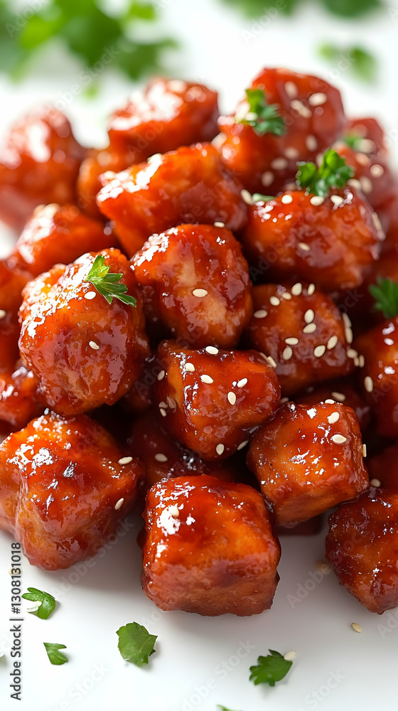 Delicious Sesame-Crusted Chicken Bites in Sweet and Savory Glaze - A Realistic Food Photography Image Delicious Sesame-Crusted Chicken Bites in Sweet and Savory Glaze - A Realistic Food Photography Image