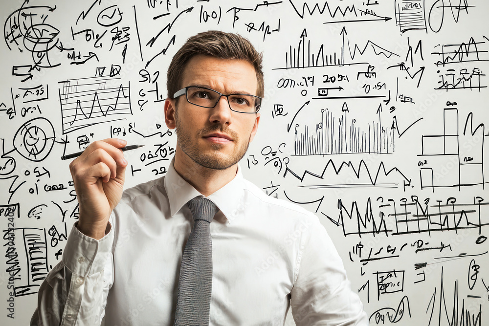 A consultant explaining financial concepts on whiteboard, showcasing analytical skills and commercial services A consultant explaining financial concepts on whiteboard, showcasing analytical skills and commercial services