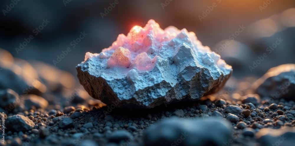 Obraz premium Shiny magnesium mineral in a rocky environment, earthy, shiny