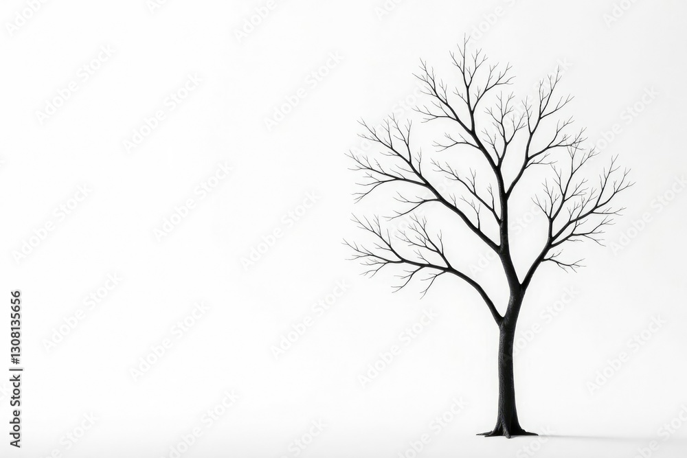 Obraz premium Single bare tree branch against white background, simple, nature
