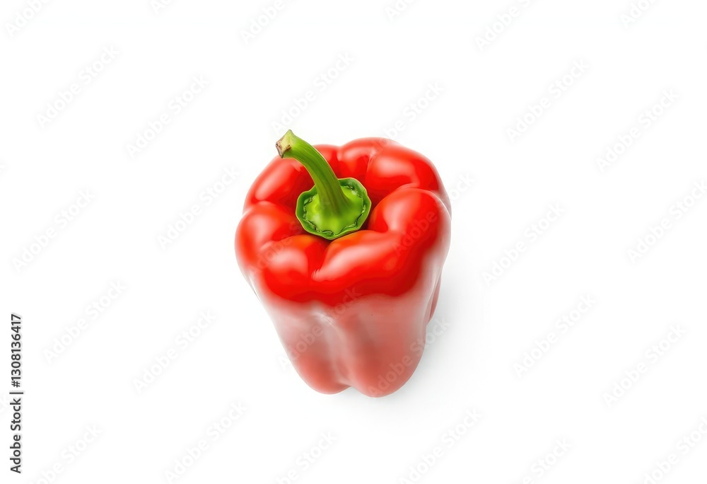 Single vibrant red bell pepper, perfectly isolated on pure white background, isolated, glossy Single vibrant red bell pepper, perfectly isolated on pure white background, isolated, glossy
