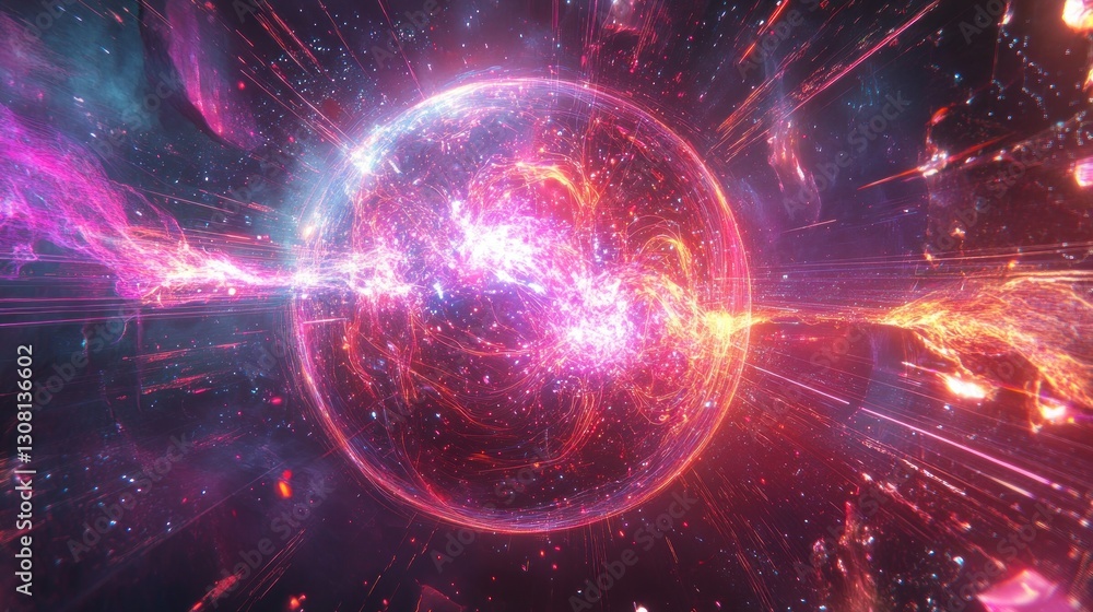 Glowing sphere exploding, cosmic energy, space background, VFX Glowing sphere exploding, cosmic energy, space background, VFX
