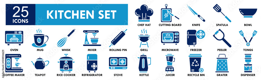 Kitchen Set icon collection set. Containing design kitchen, food, white, isolated, set, cooking Kitchen Set icon collection set. Containing design kitchen, food, white, isolated, set, cooking