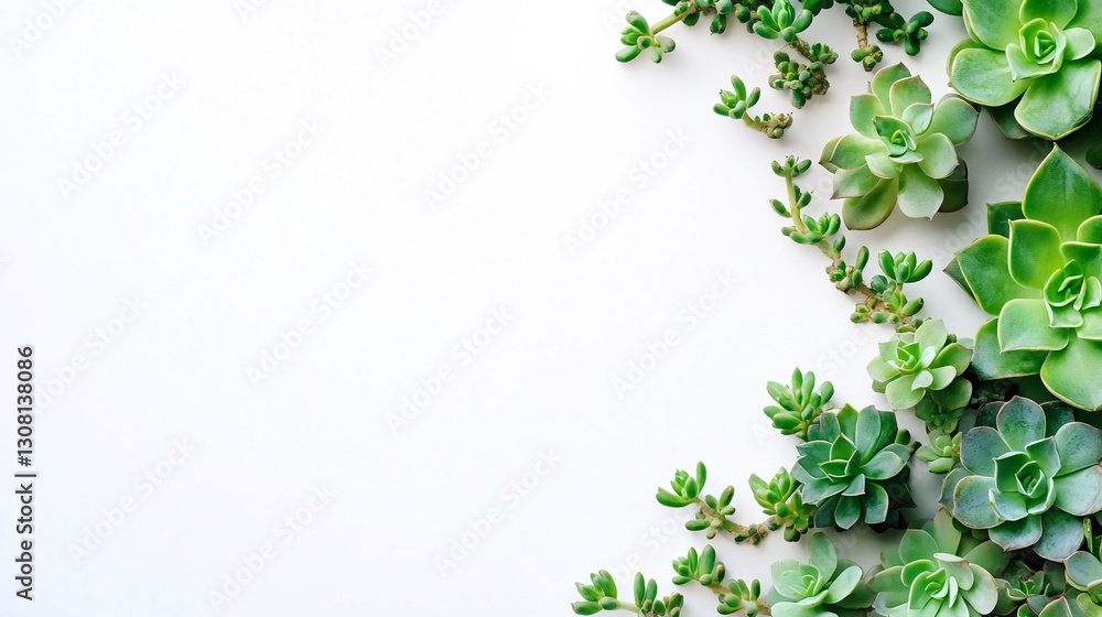 Succulents border on white background; nature, design, greeting card Succulents border on white background; nature, design, greeting card