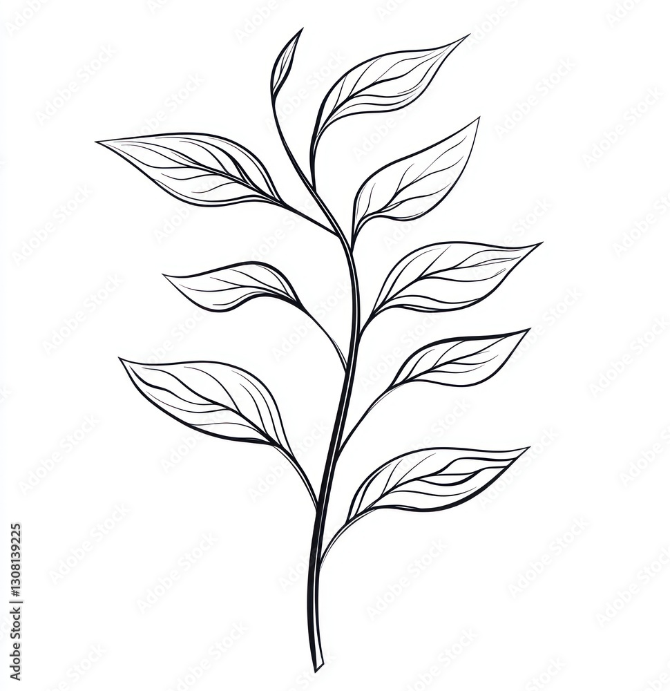 Fototapeta premium Elegant, minimalist tea plant sketch.
