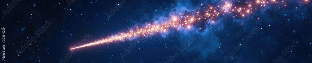 Fototapeta premium A sparkling silver meteor streaks across the night sky with glittering stardust, galaxies, gliter sparks
