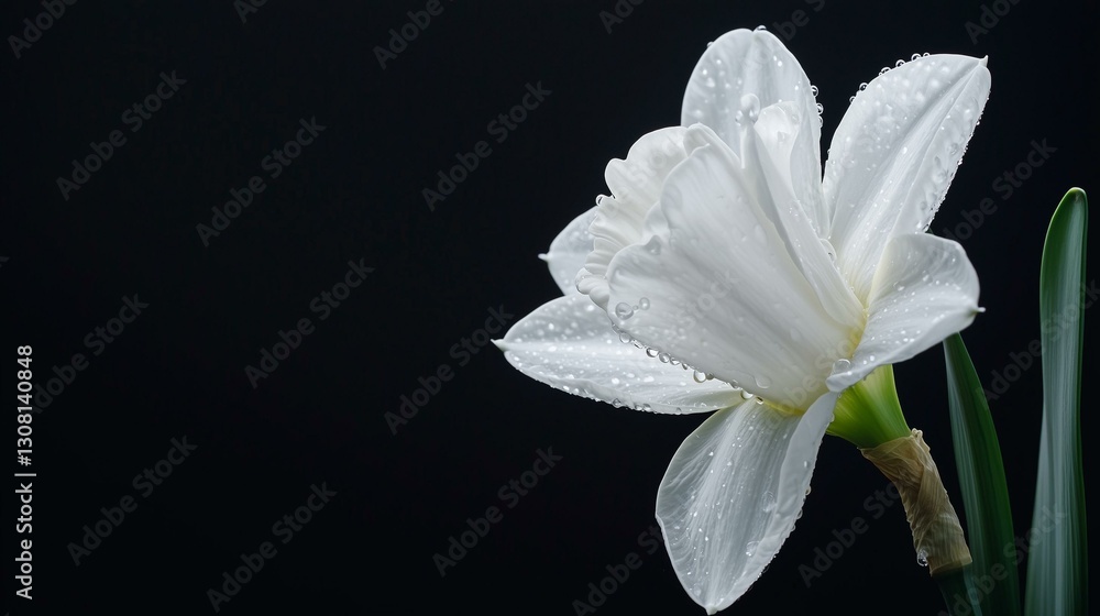 White flower with delicate petals against a dark background. White flower with delicate petals against a dark background.