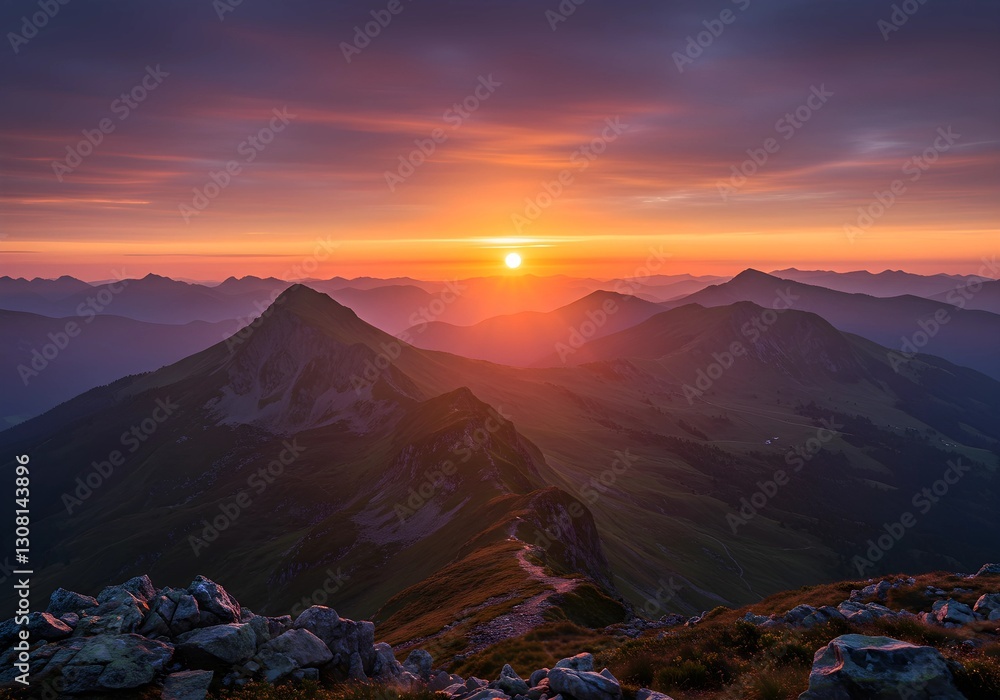 Obraz premium Mountain landscape at sunset. Generative AI.