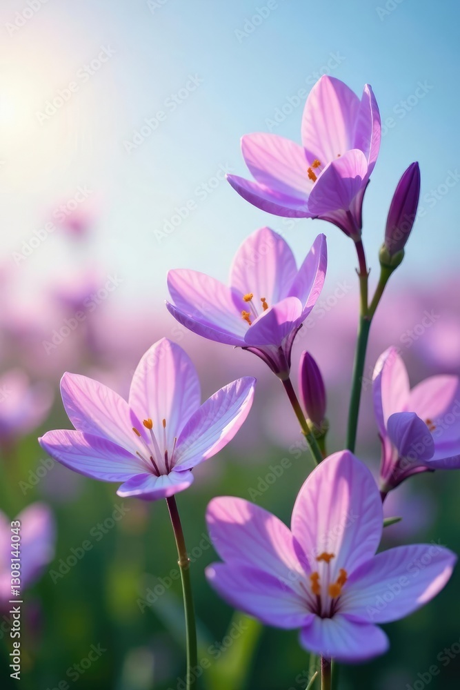 Obraz premium Pastel purple flowers swaying in gentle breeze, paisagem, natureza, flores