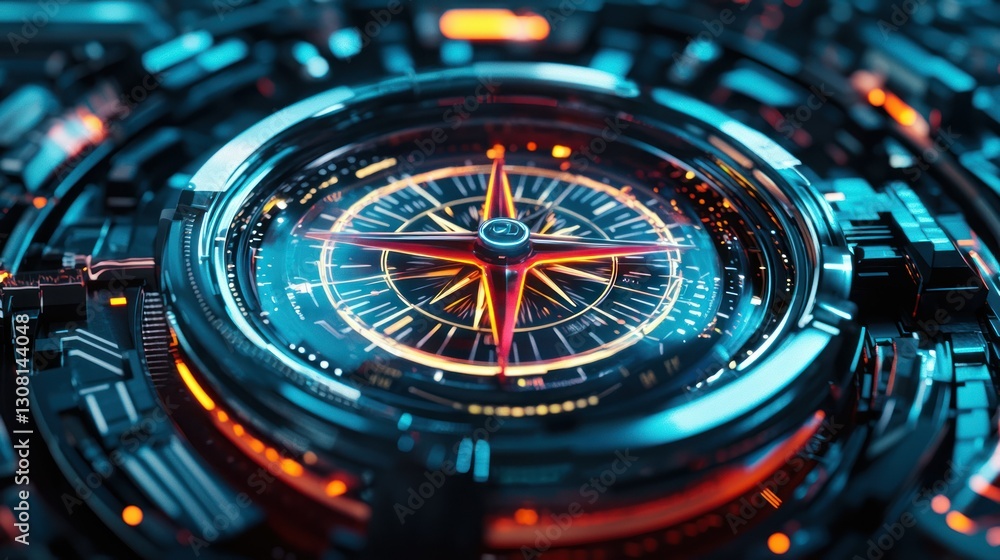 custom made wallpaper toronto digitalA high-tech compass with neon lighting, sitting on a futuristic dashboard.