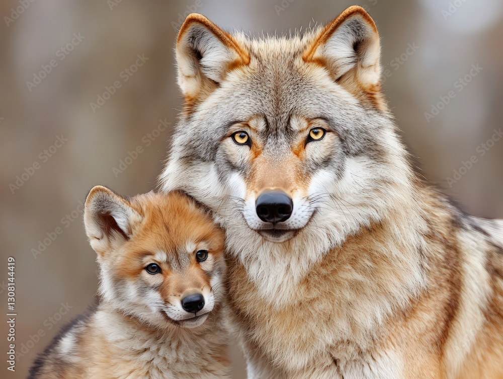 Majestic wolf cuddling with adorable baby wolf in a natural habitat highlighting the bond of parenthood and the beauty of wildlife relationships Majestic wolf cuddling with adorable baby wolf in a natural habitat highlighting the bond of parenthood and the beauty of wildlife relationships