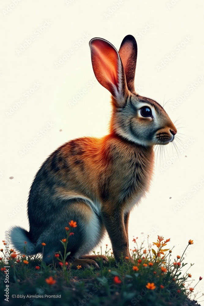 Fototapeta premium Double exposure illustration of rabbit and forest scenery, nature, overlay, artistic