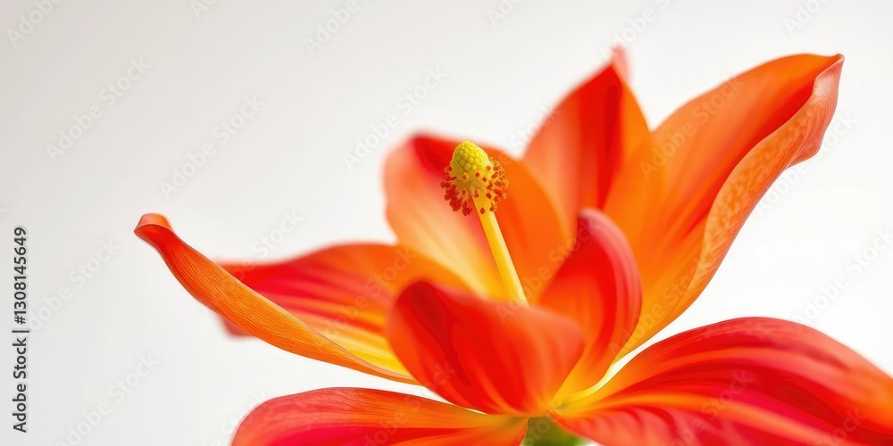 Fototapeta premium Single vibrant bloom, petals unfurled, pure white backdrop, summer, single