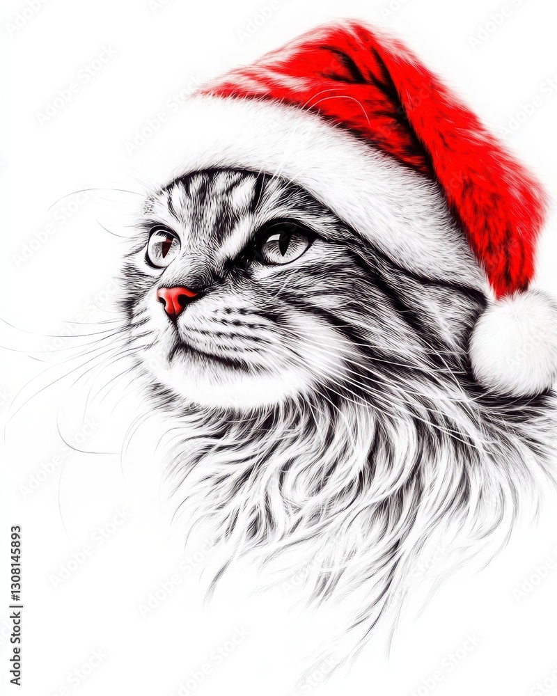 Cute Cat Illustration Wearing Santa Hat for Holiday Celebrations Cute Cat Illustration Wearing Santa Hat for Holiday Celebrations