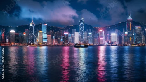 Wallpaper Mural Stunning city skyline at night featuring illuminated skyscrapers along the waterfront in Hong Kong Torontodigital.ca