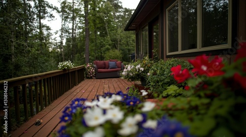 Wallpaper Mural Spring Deck Relaxation  Flowers  Wooden Deck  Patio Furniture  Backyard Oasis Torontodigital.ca