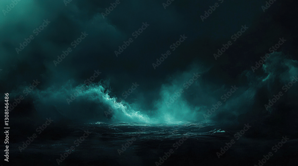 Fototapeta premium A moody, bioluminescent in black minimalist background