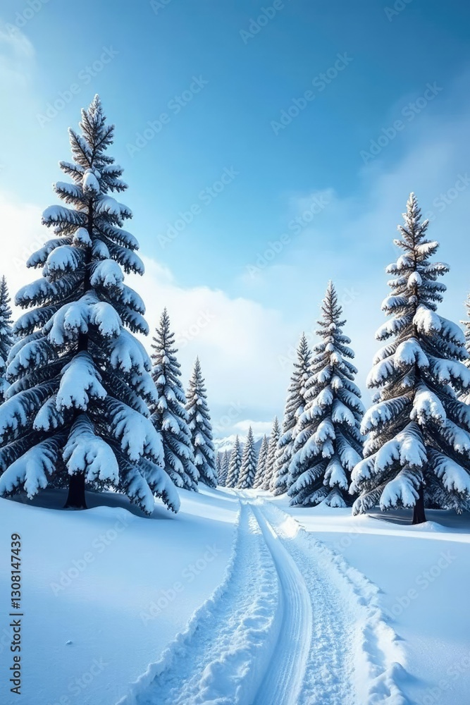 Obraz premium Trees in a snowy landscape with a clear blue sky, sky, trees, serene