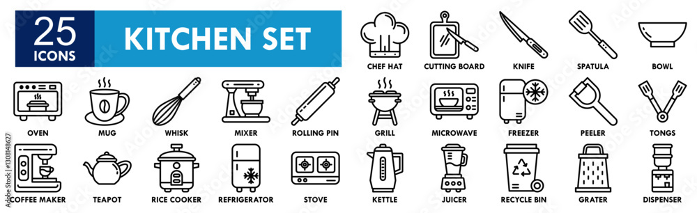 Fototapeta premium Kitchen Set icon collection set. Containing design kitchen, food, white, isolated, set, cooking