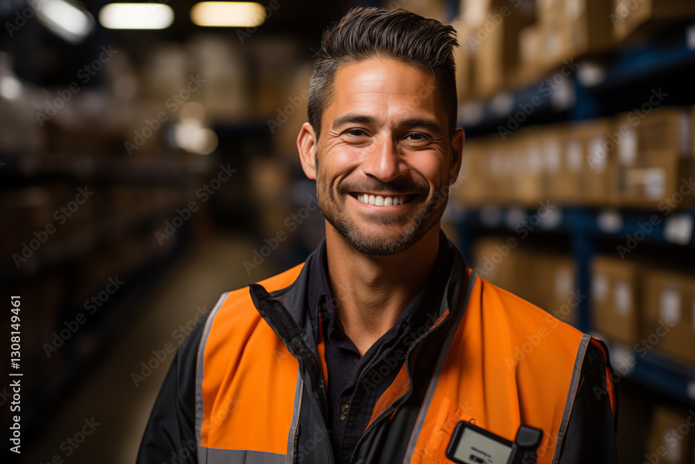A male worker using a tablet works in a seaport container yard warehouse. Container warehouse inspection. A male worker using a tablet works in a seaport container yard warehouse. Container warehouse inspection.