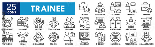 Trainee icon collection set. Containing design trainee, professional, work, business, employee