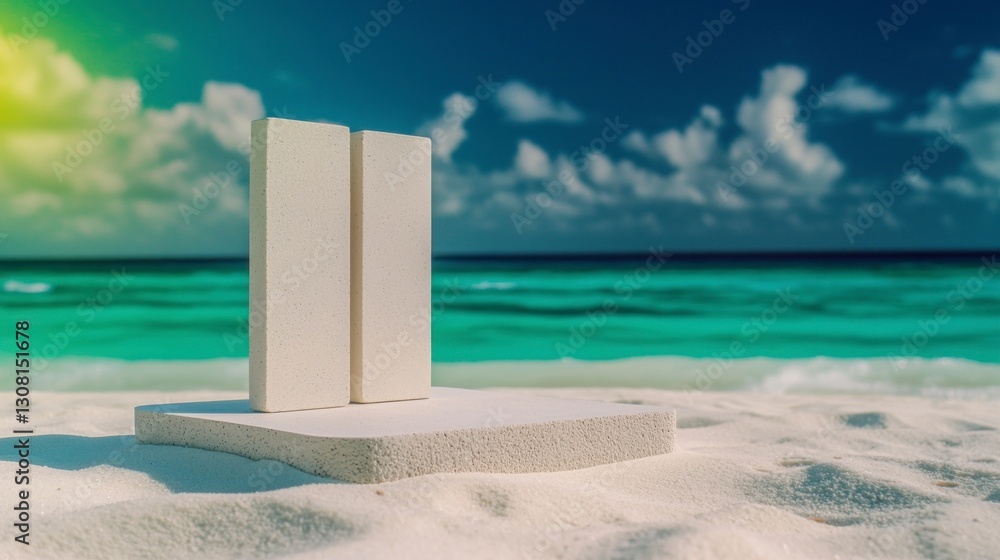 Tropical Beach Podium Summer Product Display on Sand Tropical Beach Podium Summer Product Display on Sand