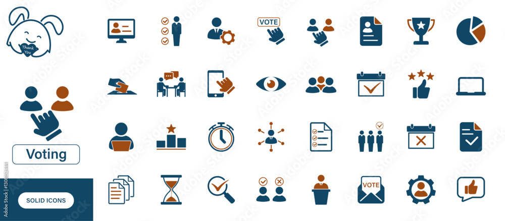 Solid vector icons representing voting, elections, polls, and ballots. Solid vector icons representing voting, elections, polls, and ballots.