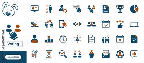 Solid vector icons representing voting, elections, polls, and ballots.