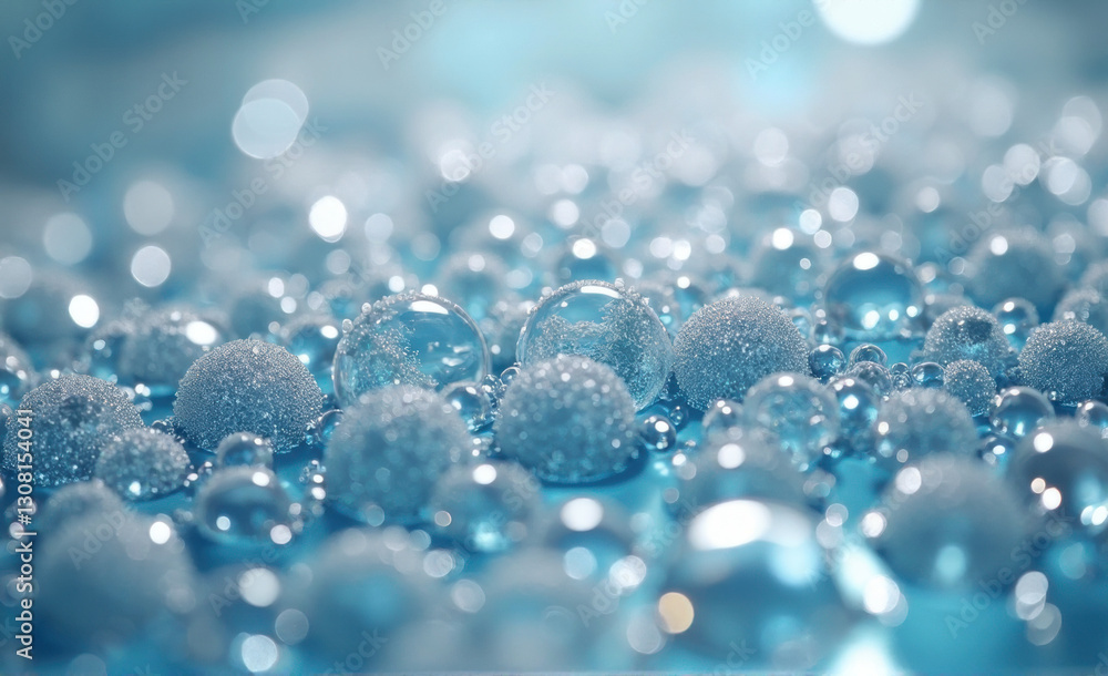 water drops close up on blue background water drops close up on blue background