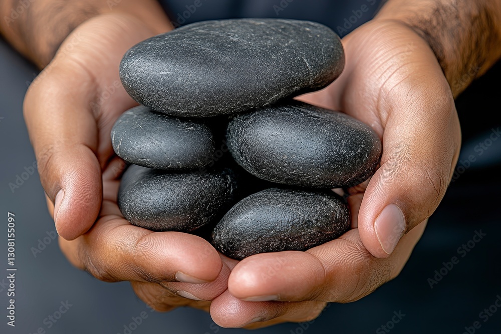 Hands Holding Smooth Black Stones in a Stack for Tranquility and Relaxation Therapy Hands Holding Smooth Black Stones in a Stack for Tranquility and Relaxation Therapy